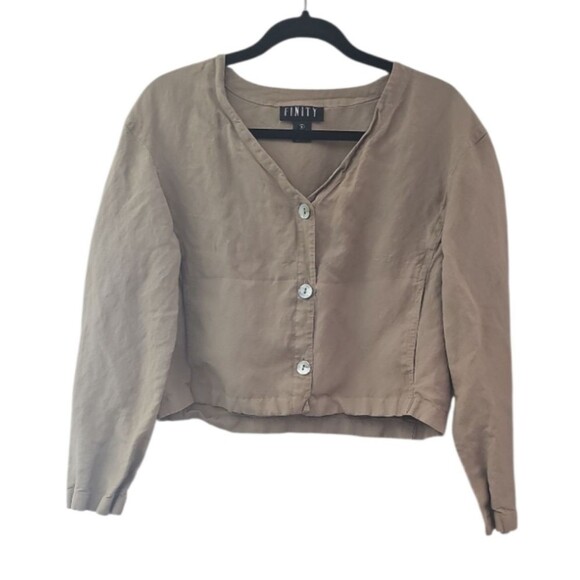 Finity Linen Jacket & Dress Set Women’s Size 8 Neutral Minimalist 2 Piece Outfit - Picture 5 of 16